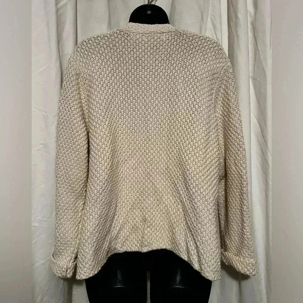 ORVIS Open Front Moss Stitch Knit Cotton Cream Cardigan Womens Sz XL - Picture 2 of 5